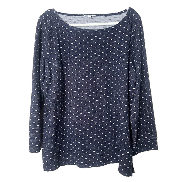 Talbots Hello Saturday Knit Top 1X Navy Heart Print Long Sleeve Sweatshirt - Picture 1 of 7